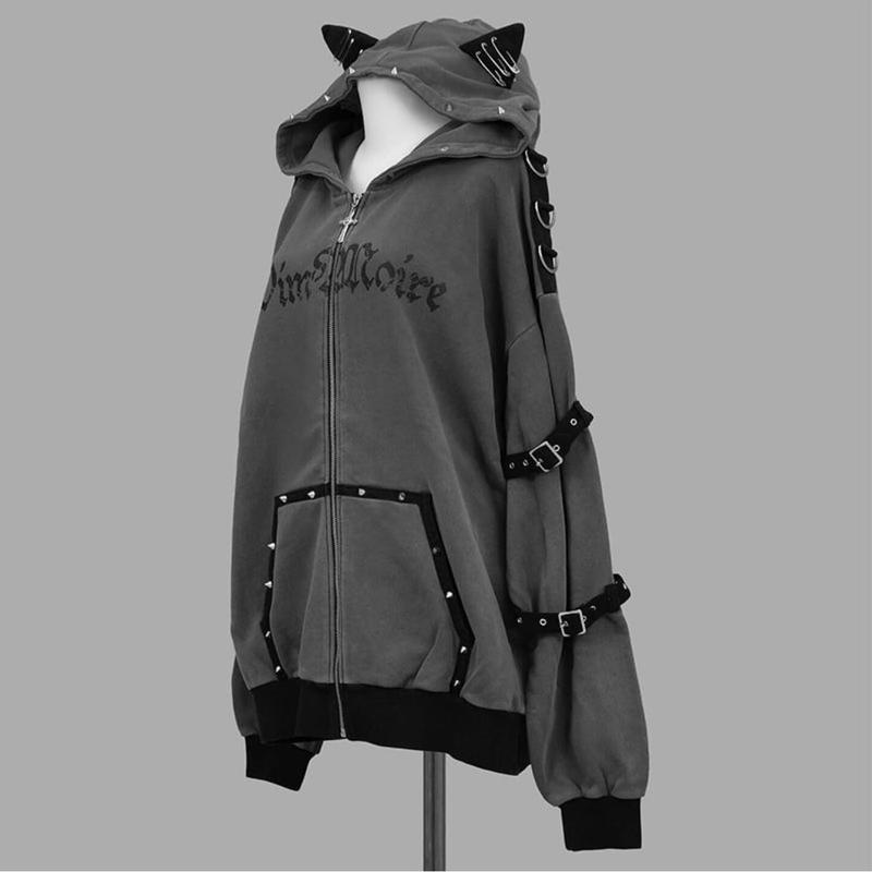 パンク系♡猫耳パーカー　y2k 平成 ギャル グランジ punk　ゴシック 猫耳 パーカー レディース ジップアップ ゴシック パンク 地雷系