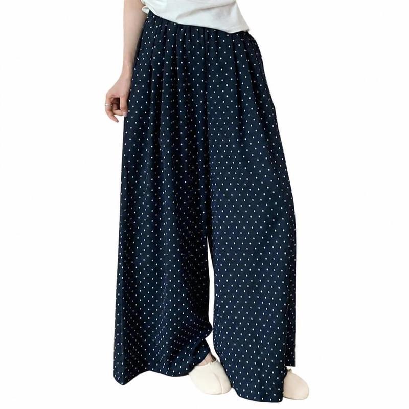 ワイドパンツ レディース ドット柄 水玉 ハイウエスト ゆったり 体型