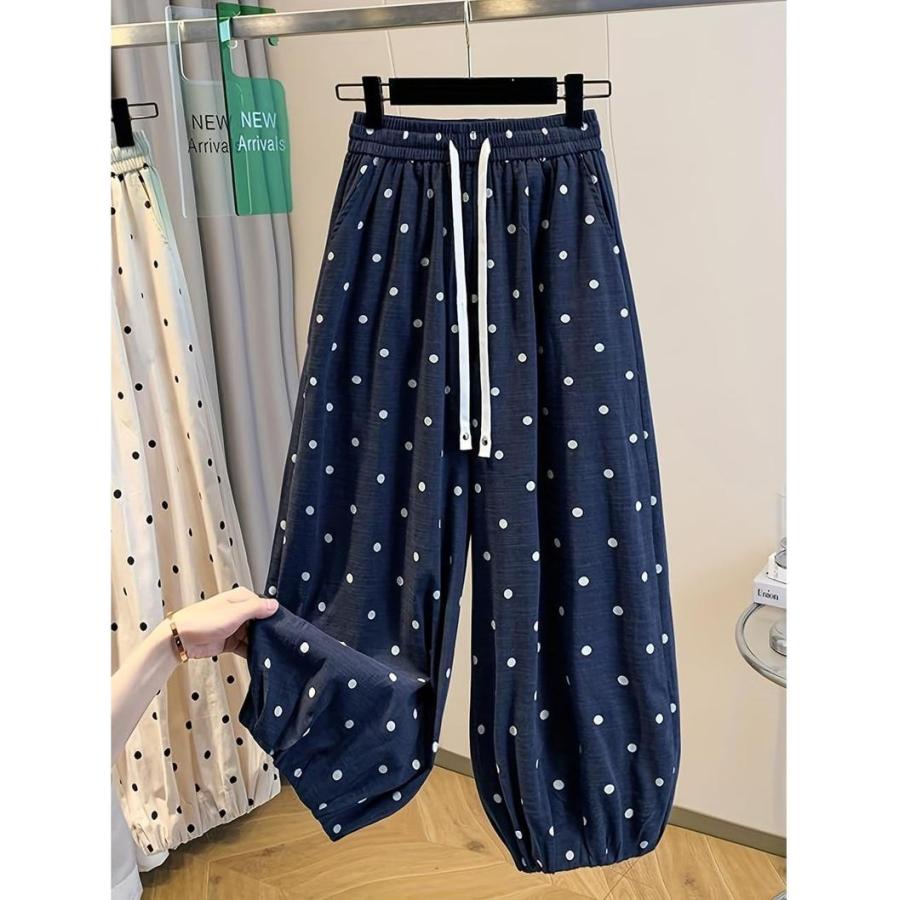 バルーンパンツ レディース ドット柄 水玉 ワイドパンツ ゆったり 綿