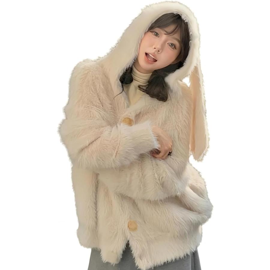 うさ耳 カーディガン もこもこ パーカー レディース フード付き ボア 
