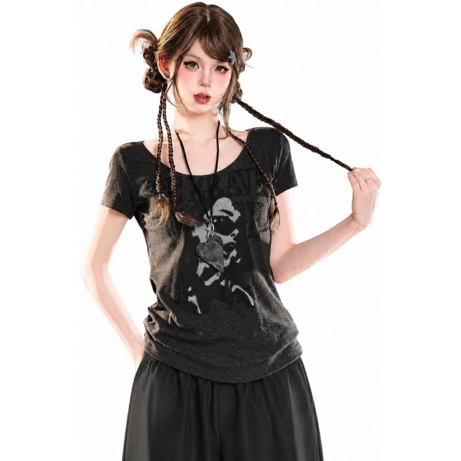 Tシャツ レディース 半袖 Y2K パンク ロック グラフィック プリント