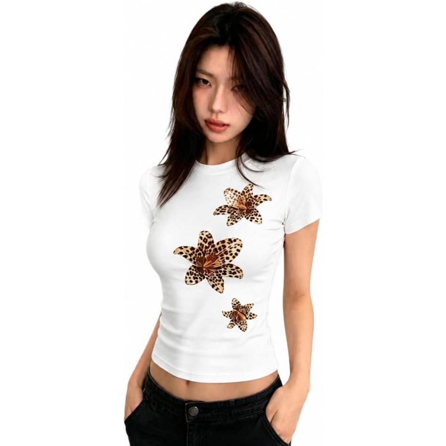 Tシャツ 半袖 カットソー レディース Y2K 韓国ファッション レオパード 