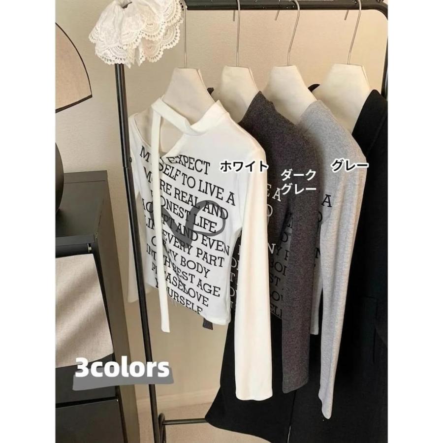 カットソー レディース 長袖 肩出し アシンメトリー タイト Tシャツ