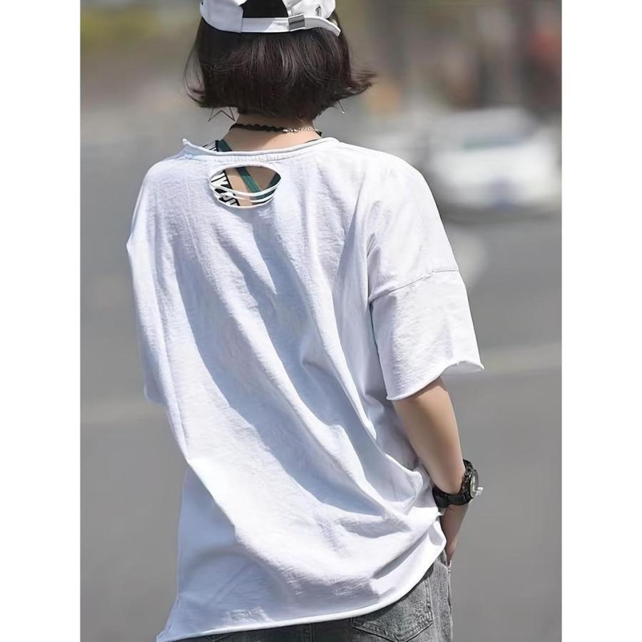Tシャツ レディース 半袖 ダメージ加工 ビッグシルエット オーバー
