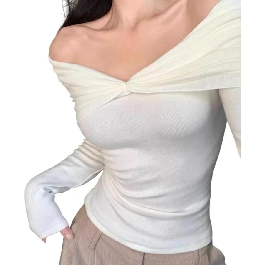 美品✨慈雨 近年モデル アシンメトリーカットソー トップス 総柄 ボトルネック カットソー レディース 長袖 オフショル アシンメトリー ねじり