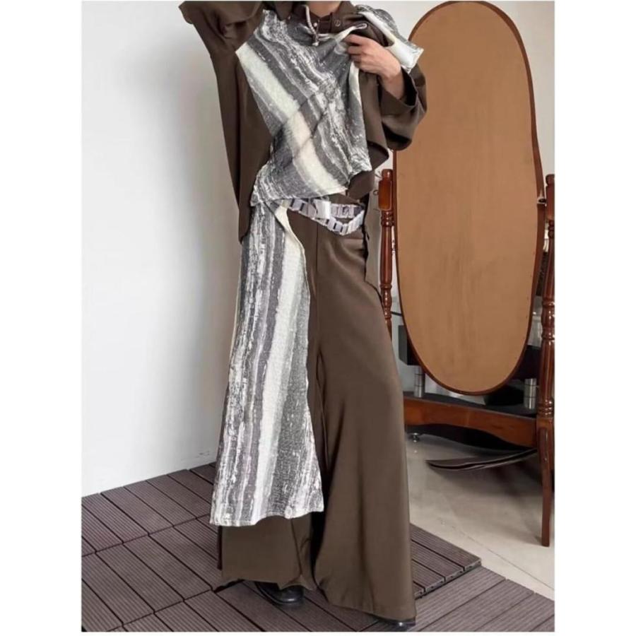 ワイドパンツ メンズ レディース アシンメトリー 袴パンツ 切り替え 不