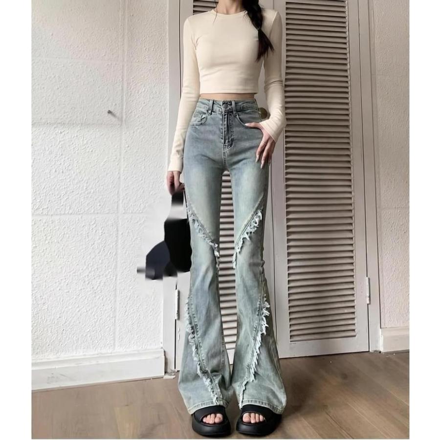 デニムパンツ レディース ハイウエスト フレアパンツ 美脚 脚長 
