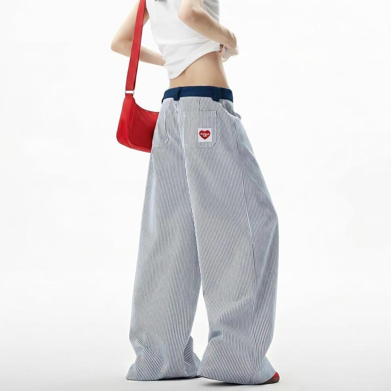 ワイドパンツ ストライプ ヒッコリーパンツ メンズ レディース ハート