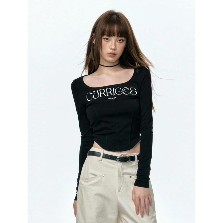 ロンT レディース 長袖 Tシャツ クロップド丈 スクエアネック