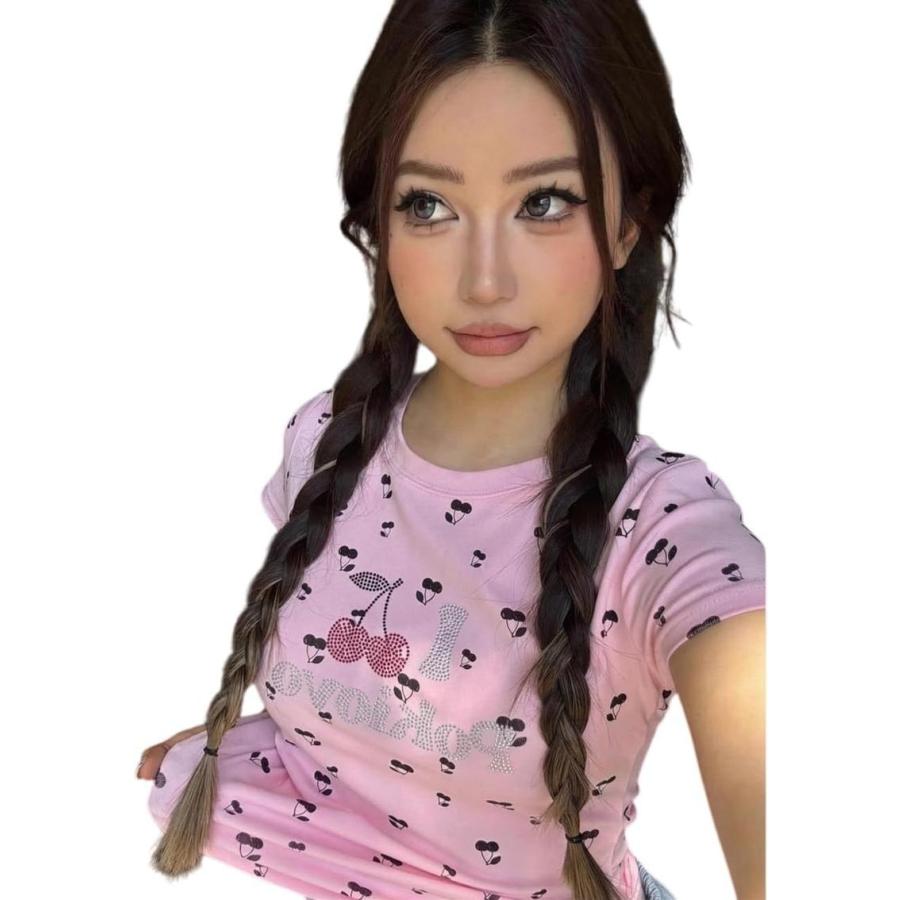 さくらんぼ Tシャツ レディース 半袖 タイト Y2K 韓国 地雷系 量産型