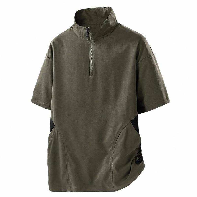 ハーフジップ Tシャツ メンズ 半袖 スタンドカラー プルオーバー