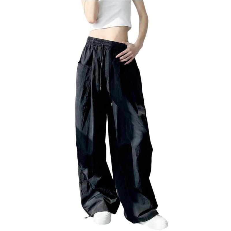 レディース パラシュートカーゴパンツ 裾ドロスト シャカシャカ素材