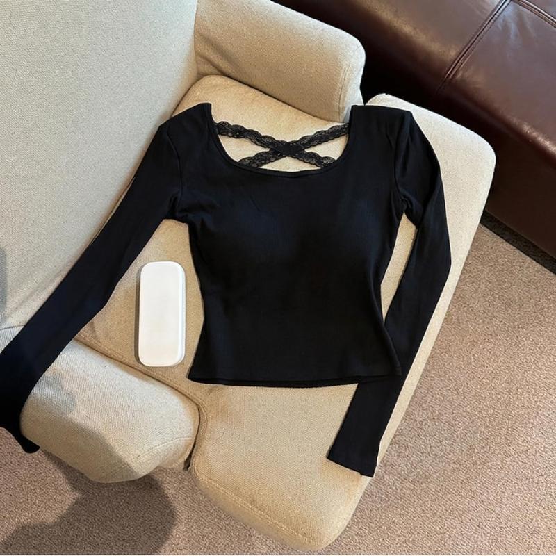長袖 tシャツ レディース 韓国風 セクシー 背中あき バックオープン