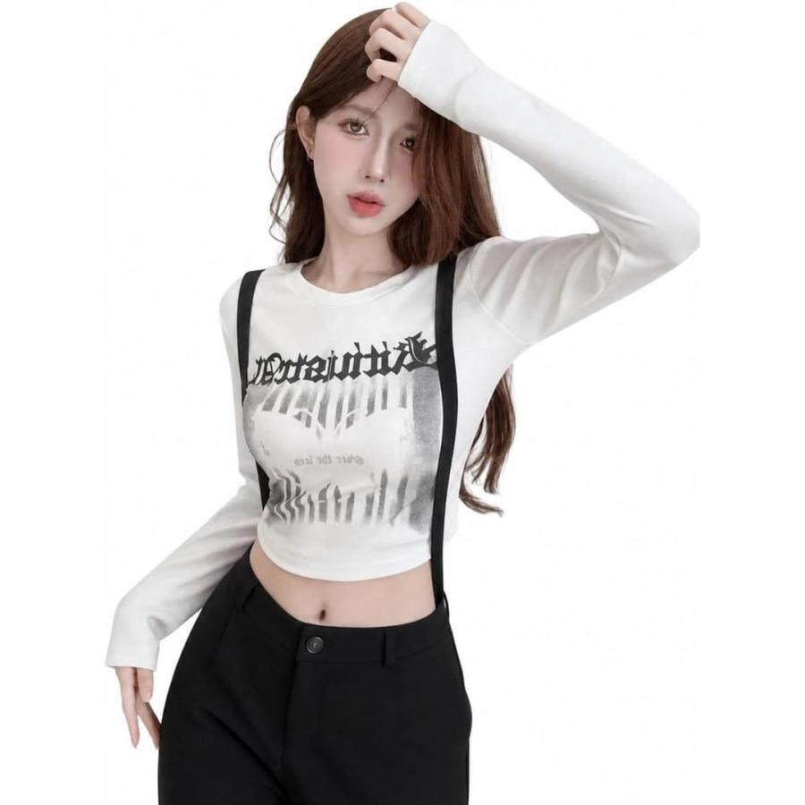 ロンT レディース 長袖 tシャツ クロップド トップス ショート丈 へそ
