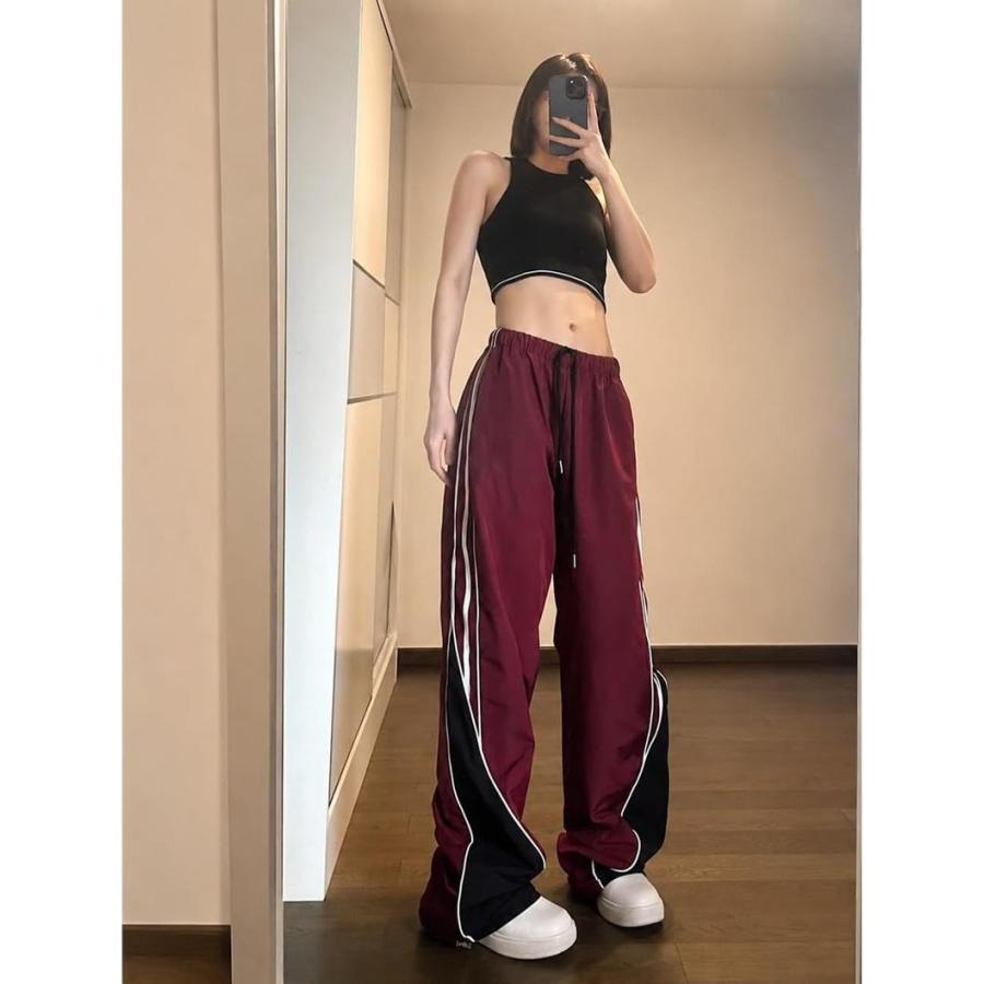 トラックパンツ レディース ジャージ 下 ワイド サイドライン ゆったり
