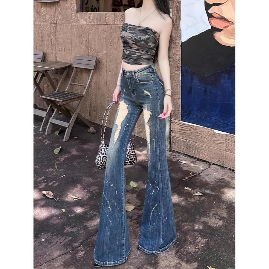 デニムパンツ レディース ブーツカット ジーンズ ハイウエスト 美脚 