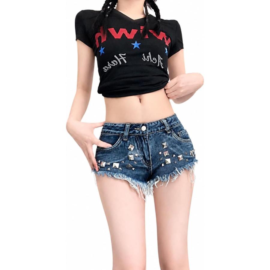 デニム ショートパンツ レディース ローライズ ホットパンツ スタッズ