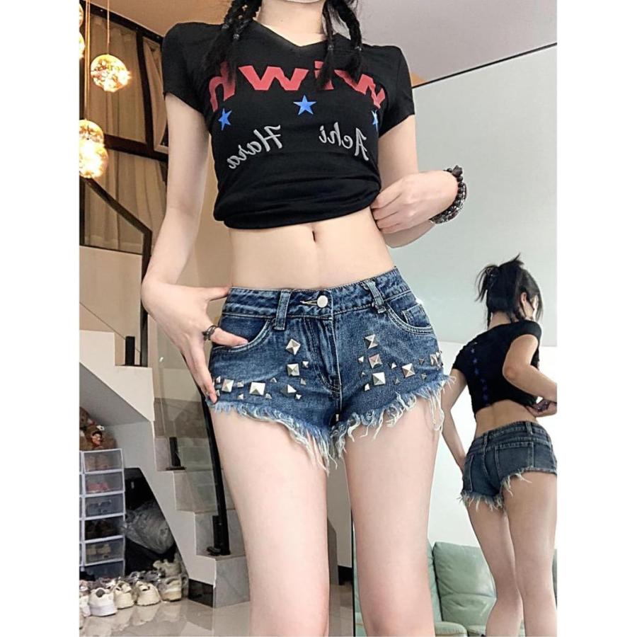 デニム ショートパンツ レディース ローライズ ホットパンツ スタッズ