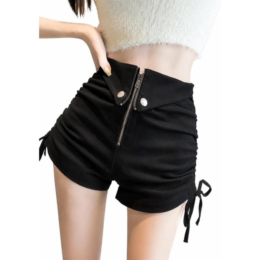 ショートパンツ レディース ホットパンツ ハイウエスト フロントジップ