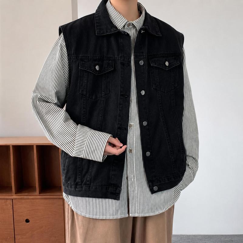 メンズ ノースリーブ デニムベスト ジャケット ベスト ショート丈 