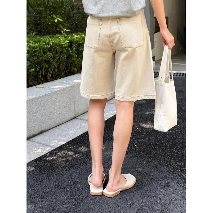 デニムハーフパンツ レディース バミューダパンツ 五分丈 ハイウエスト