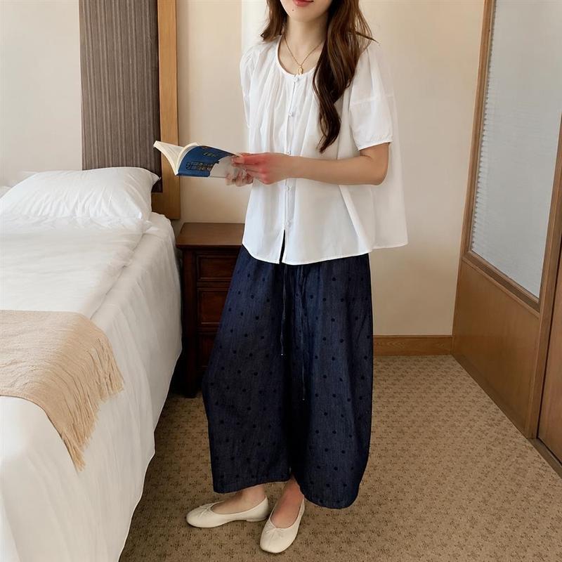 バルーンパンツ レディース ドット柄 サルエルパンツ ゆったり 九分丈