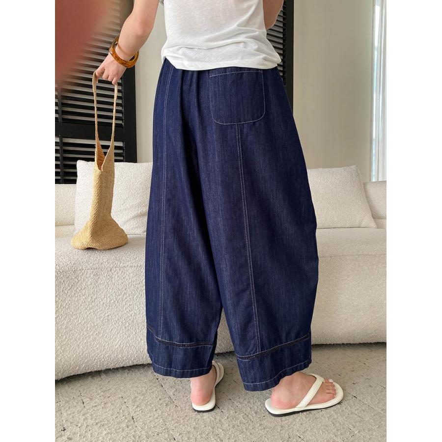 デニムパンツ レディース ワイドパンツ ジーンズ ウエストゴム