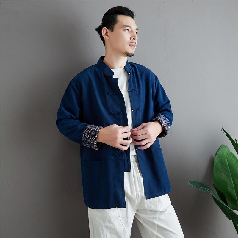 【即完品】ヤンガオ 長袖カンフーシャツ チャイナシャツ メンズ 長袖 カンフーシャツ マオカラー 立襟 綿麻