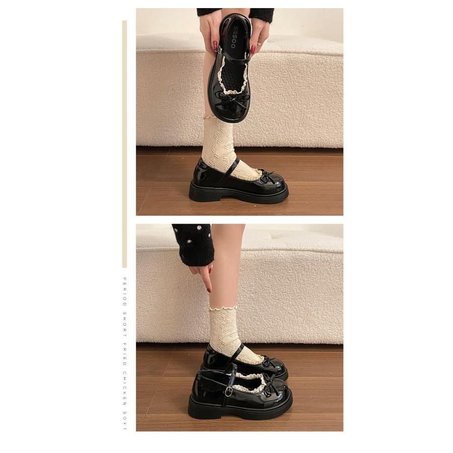 メリージェーン 厚底 パンプス レース リボン レディース ストラップ