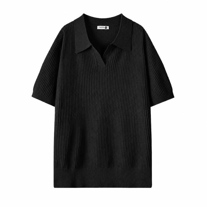 サマーニット メンズ ポロシャツ 半袖 スキッパー 襟付き Vネック