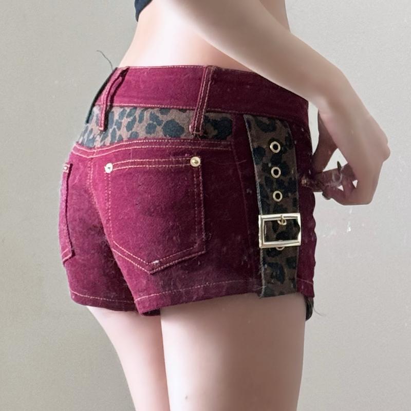 デニムショートパンツ レディース ローライズ ヒョウ柄 ホットパンツ