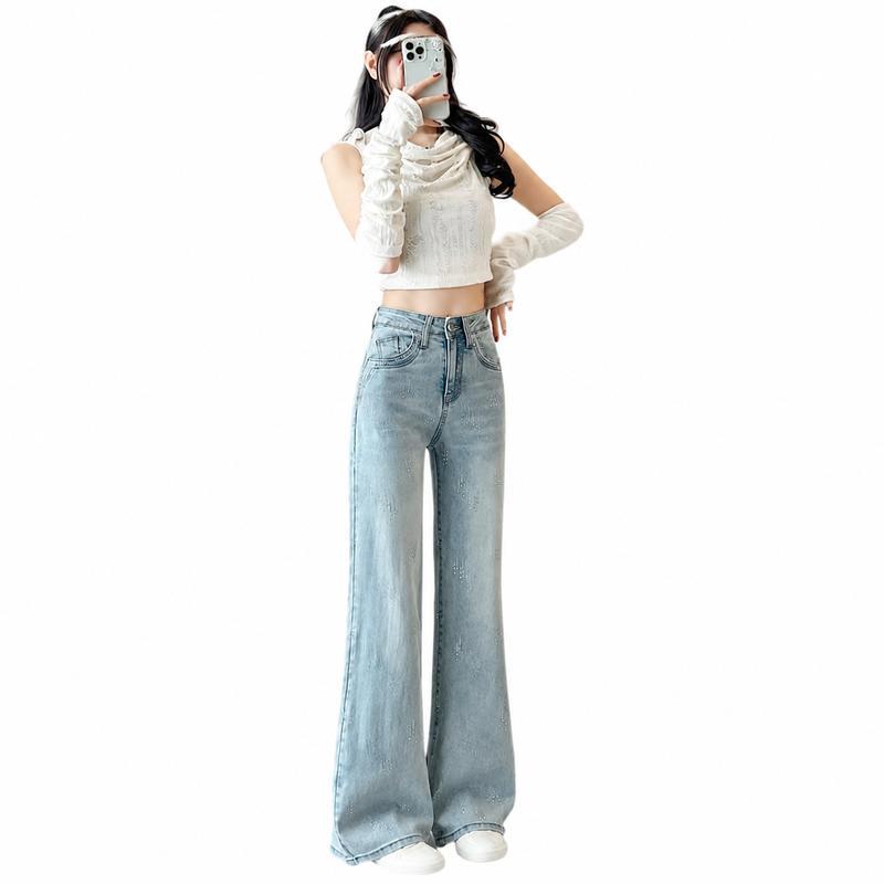 デニムパンツ レディース 9分丈 ブーツカット ジーンズ ハイウエスト