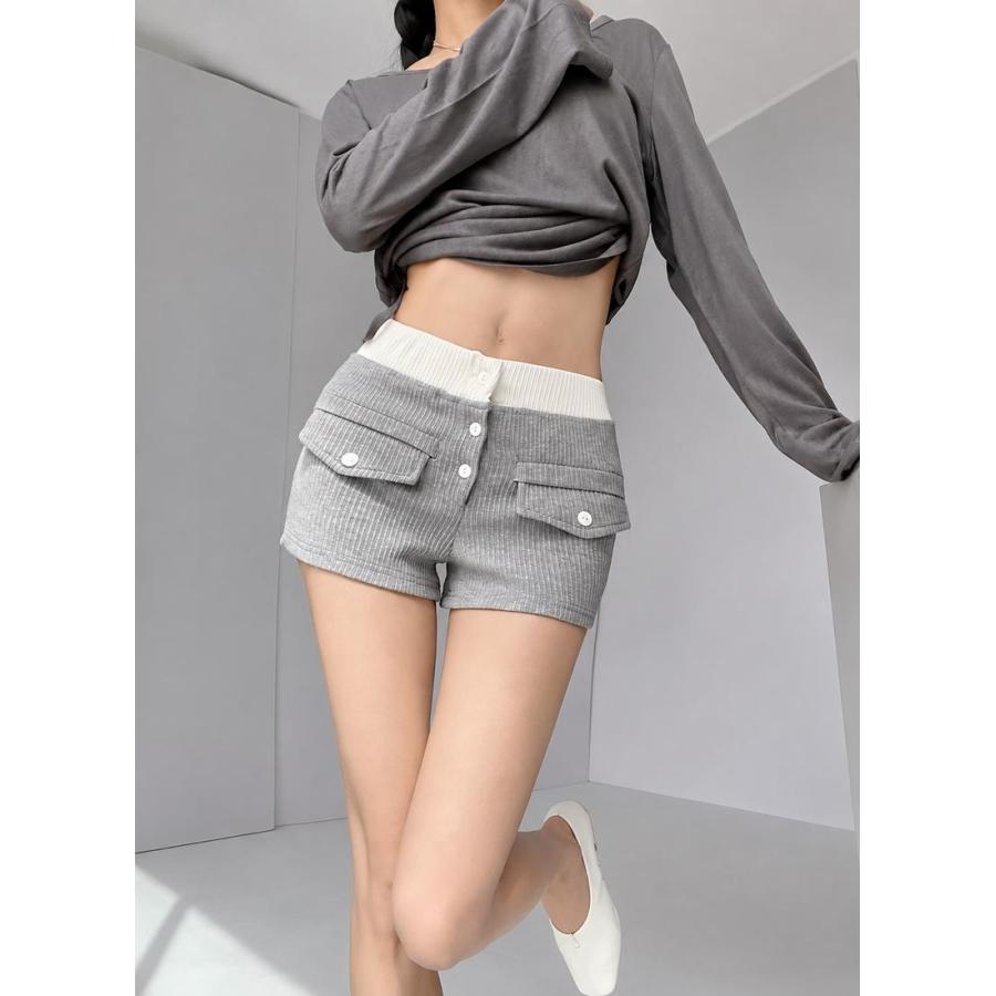 ショートパンツ レディース ローライズ ホットパンツ 美脚 リブニット