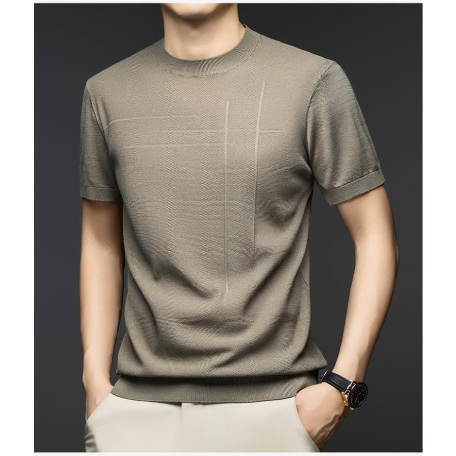 サマーニット メンズ 半袖 ニットTシャツ クルーネック 接触冷感