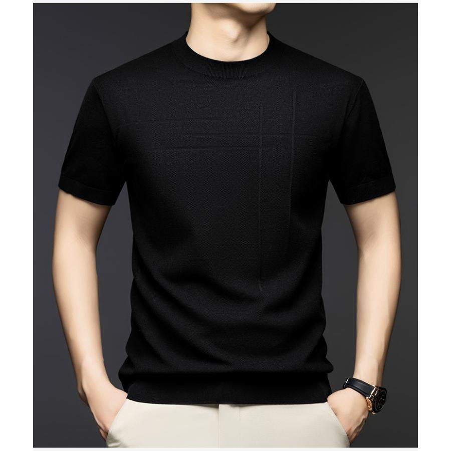 サマーニット メンズ 半袖 ニットTシャツ クルーネック 接触冷感