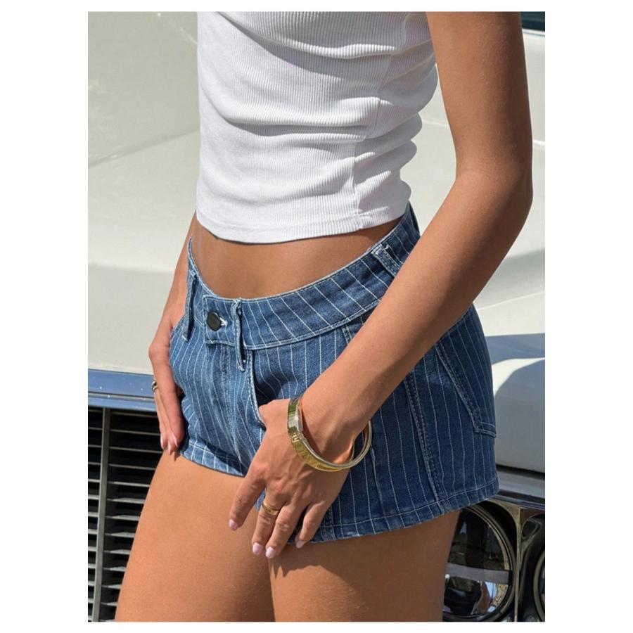 デニムショートパンツ レディース ローライズ ホットパンツ ストライプ