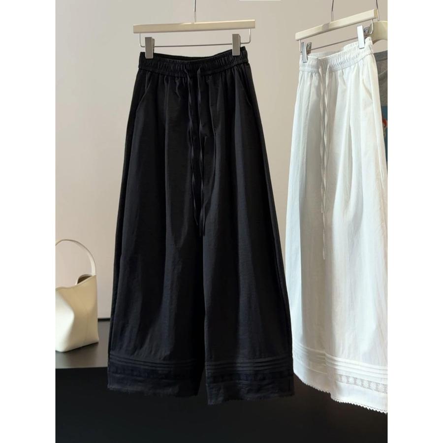 ワイドパンツ レディース ガウチョパンツ 裾レース ピンタック ウエストゴム スカーチョ 九分丈 体型カバー ゆったり イージーパンツ 春 |  | 03