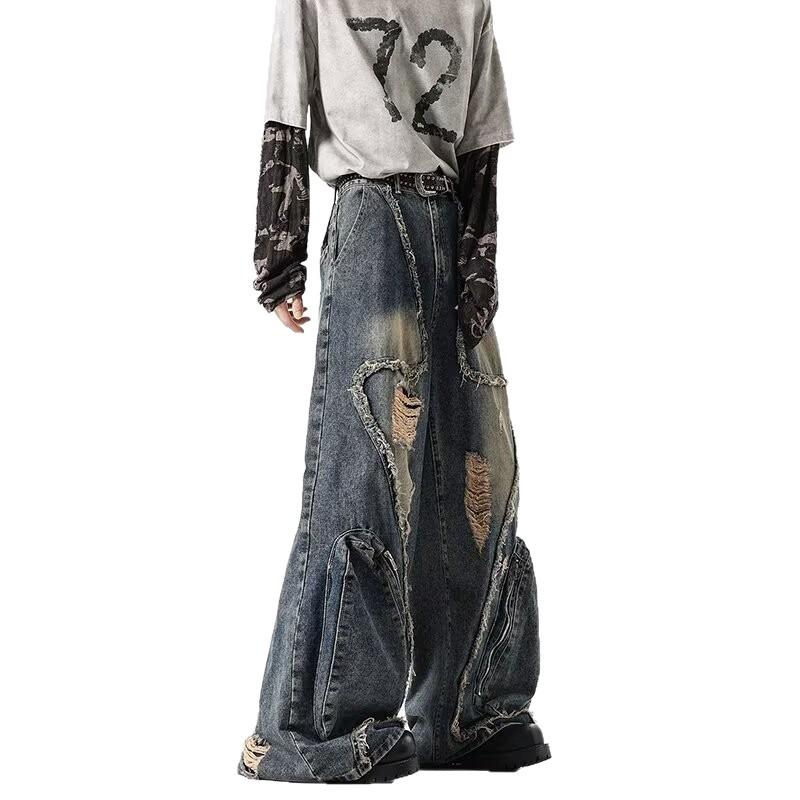 ワイドデニムパンツ メンズ Gパン ダメージ ジーンズ 再構築風 