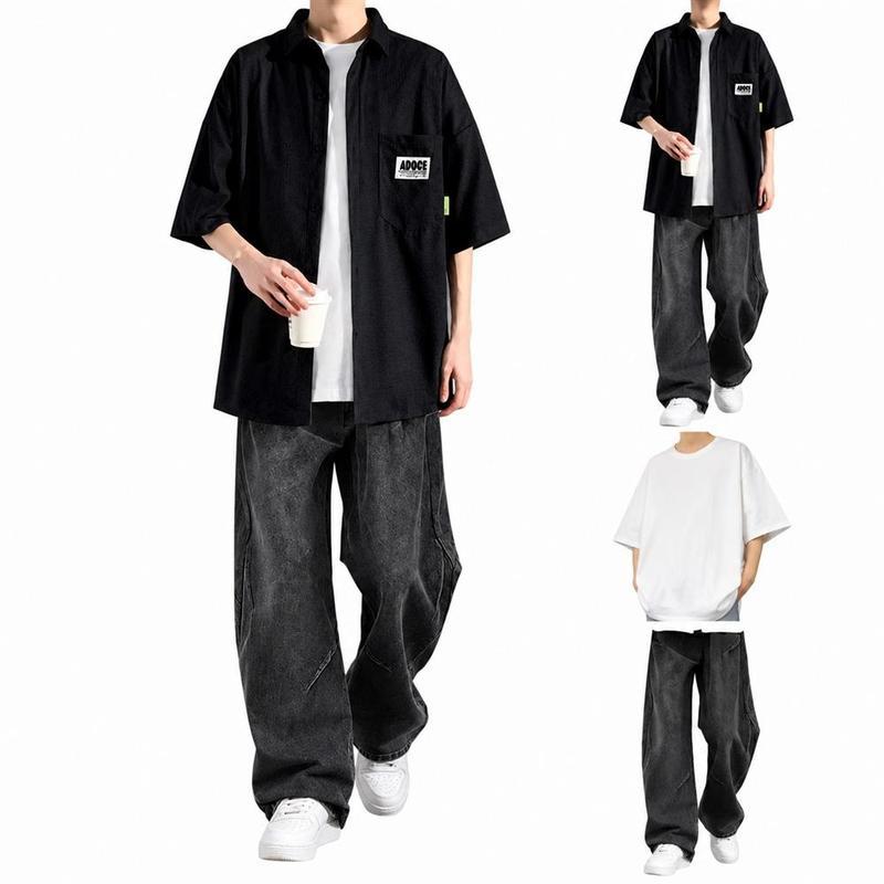 メンズ 3点セット 半袖 シャツ 快適 コットン 半袖Tシャツ ゆったり 