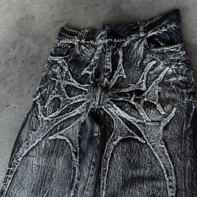 デニムパンツ メンズ Gパン バギー 蜘蛛の巣 スパイダー ジーンズ