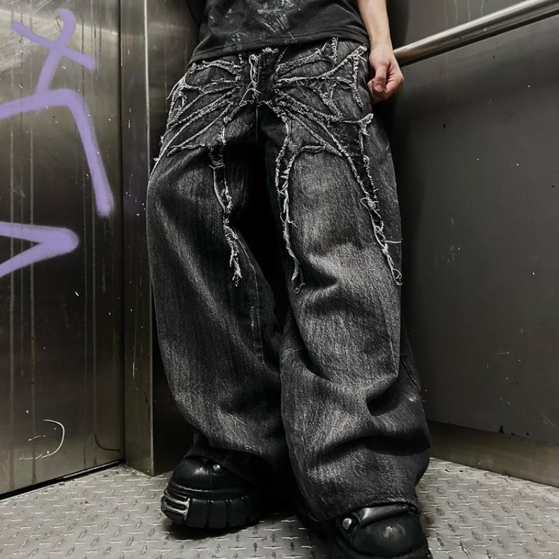 デニムパンツ メンズ Gパン バギー 蜘蛛の巣 スパイダー ジーンズ