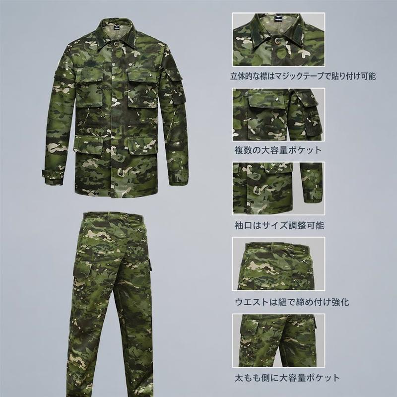 韓国防寒パンツ緑ミリタリー軍サバゲーコスプレ 迷彩 サバゲー ウェア 上下セット ミリタリー ジャケット カーゴパンツ