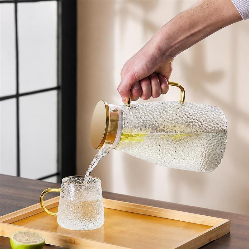 耐熱ガラス ピッチャー コップ セット 冷水筒 麦茶ポット 蓋付き 大