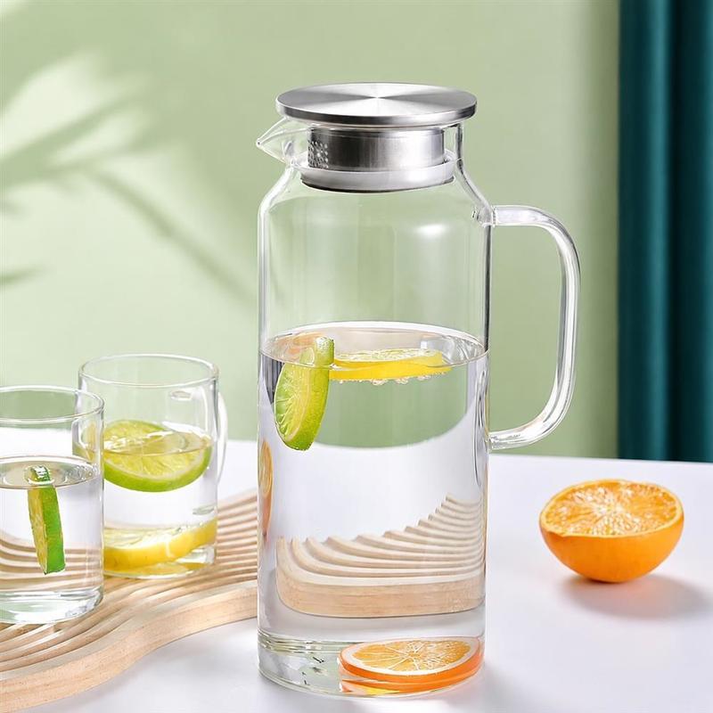 冷水筒 耐熱ガラス ピッチャー 麦茶ポット 取っ手付き おしゃれ 蓋付き