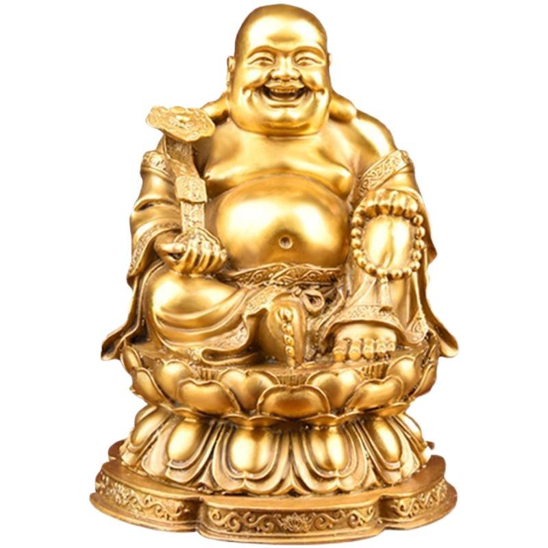 布袋様 置物 弥勒菩薩 仏像 銅製 蓮華座 如意 数珠 笑顔 財運向上 商売