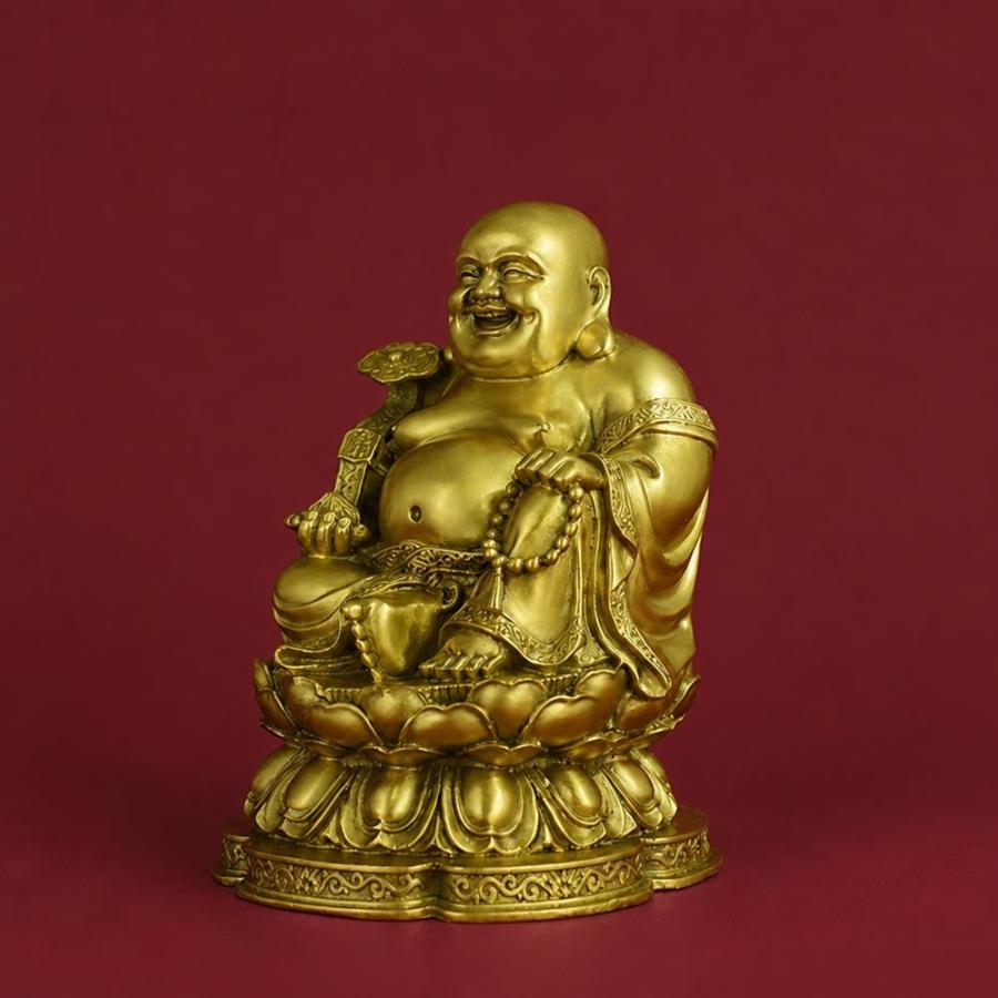 布袋様 置物 弥勒菩薩 仏像 銅製 蓮華座 如意 数珠 笑顔 財運向上 商売