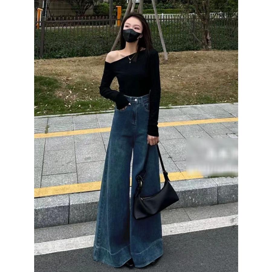 ワイドパンツ レディース デニム ジーンズ ハイウエスト 極太 ガウチョ バギー パンツ レトロ 着痩せ 体型カバー 美脚 カジュアル 春 |  | 07