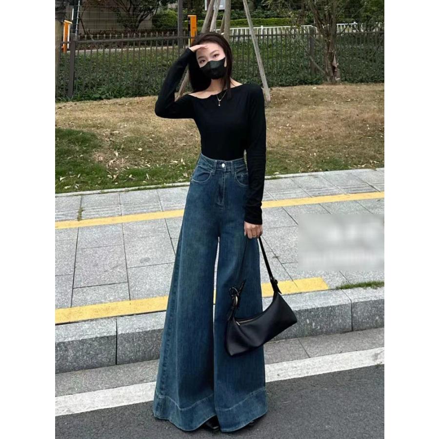 ワイドパンツ レディース デニム ジーンズ ハイウエスト 極太 ガウチョ バギー パンツ レトロ 着痩せ 体型カバー 美脚 カジュアル 春 |  | 08