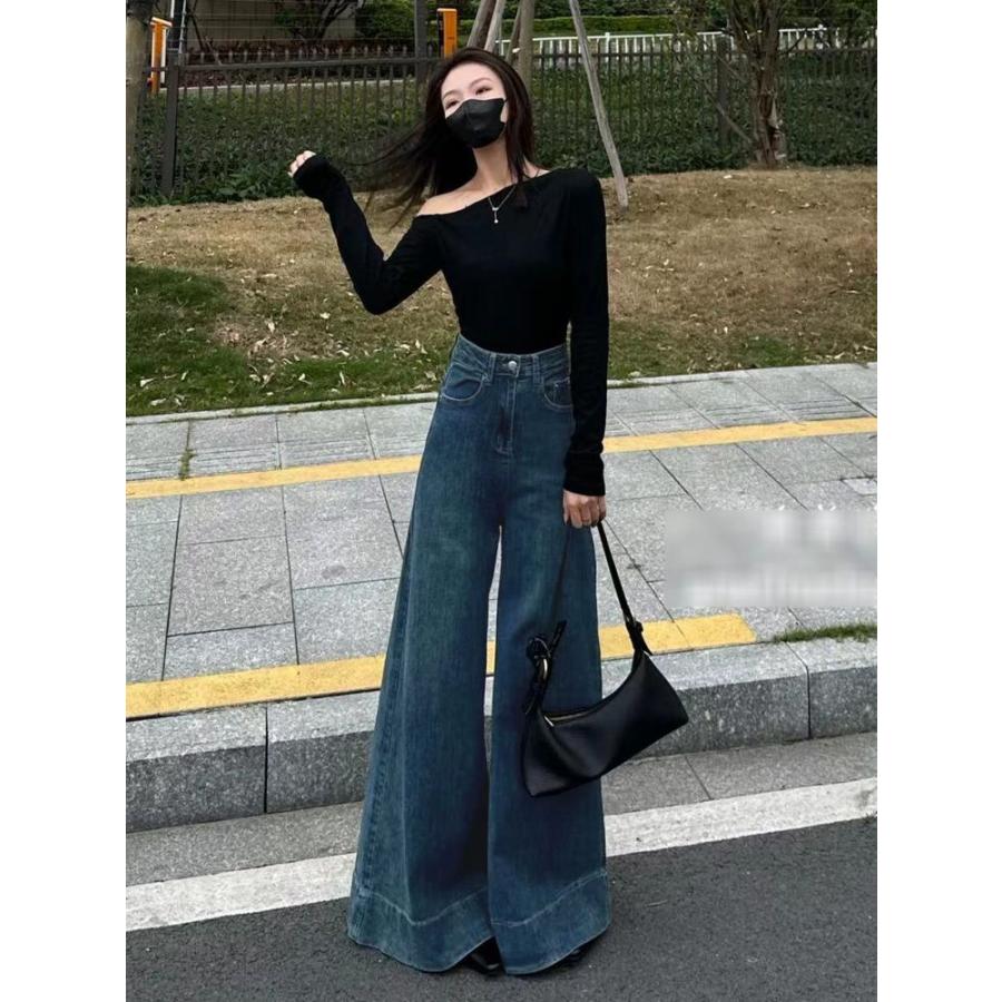 ワイドパンツ レディース デニム ジーンズ ハイウエスト 極太 ガウチョ バギー パンツ レトロ 着痩せ 体型カバー 美脚 カジュアル 春 |  | 09