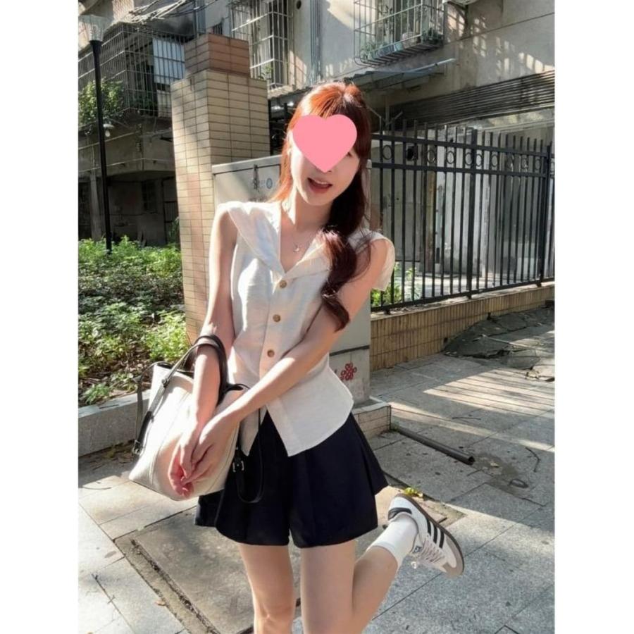 ノースリーブ ブラウス レディース セーラーカラー ウエストマーク